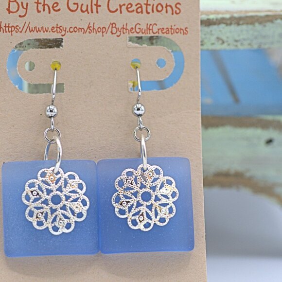 Sea Glass Dangle Earrings - Picture 1 of 10